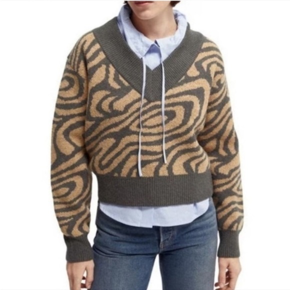 Scotch & Soda Intarsia V-Neck Sweater Wool Alpaca - Picture 2 of 7